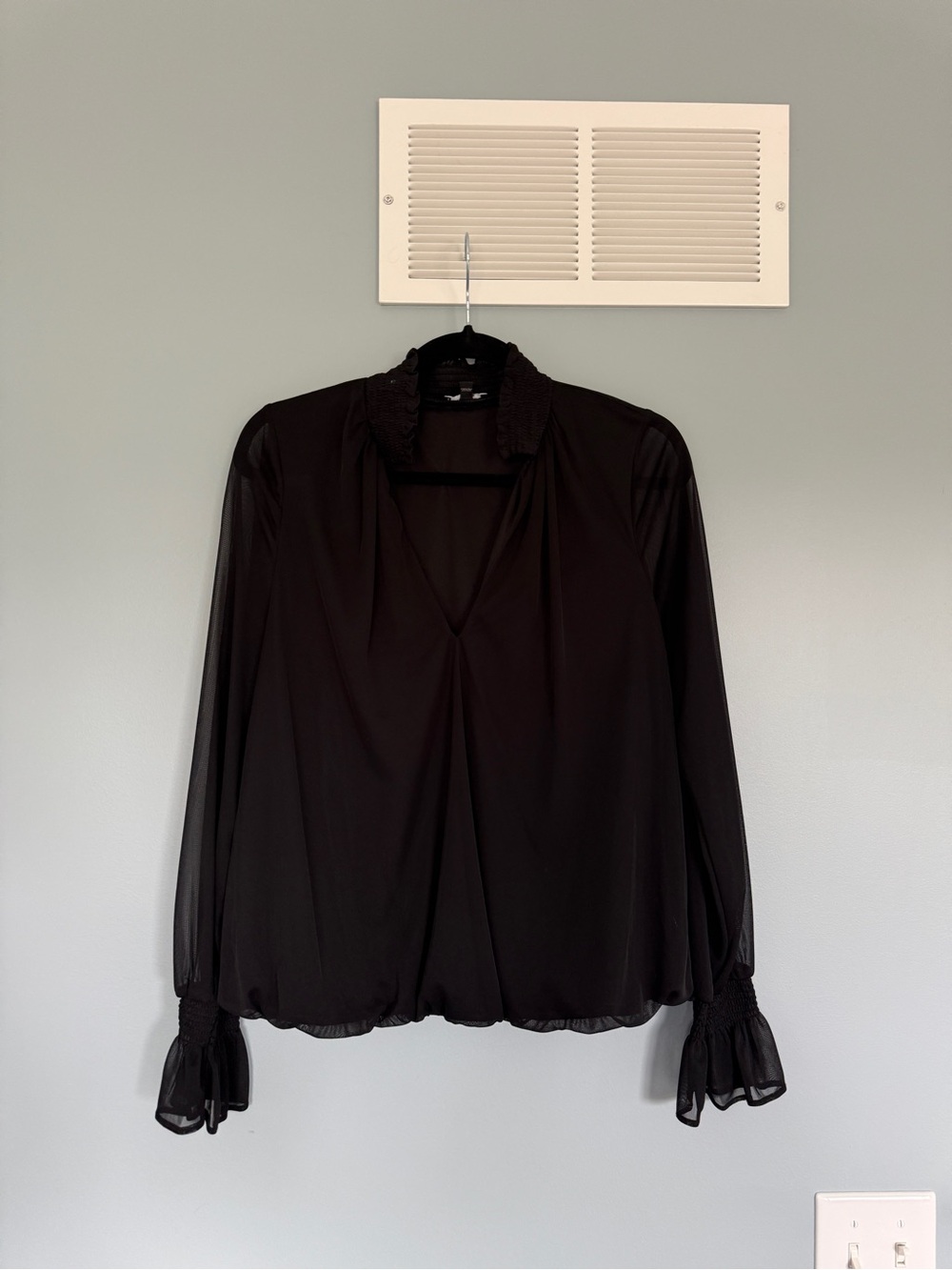 Express Black Sheer Long-Sleeve V-Neck Blouse
